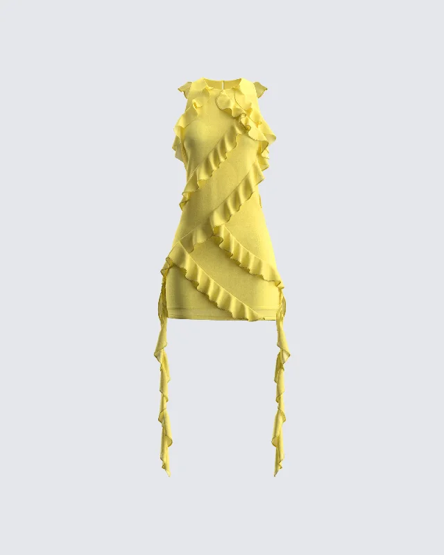 Gem Yellow Ruffle Mini Dress