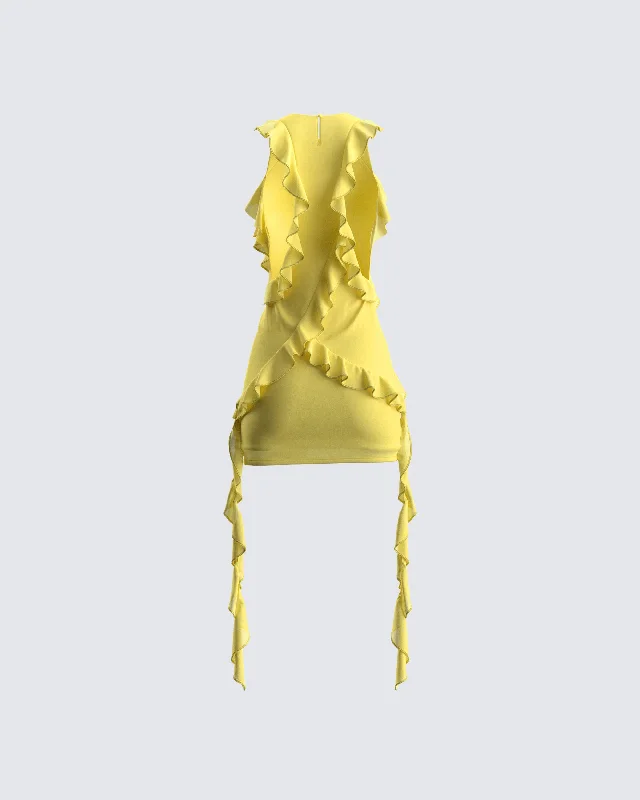 Gem Yellow Ruffle Mini Dress