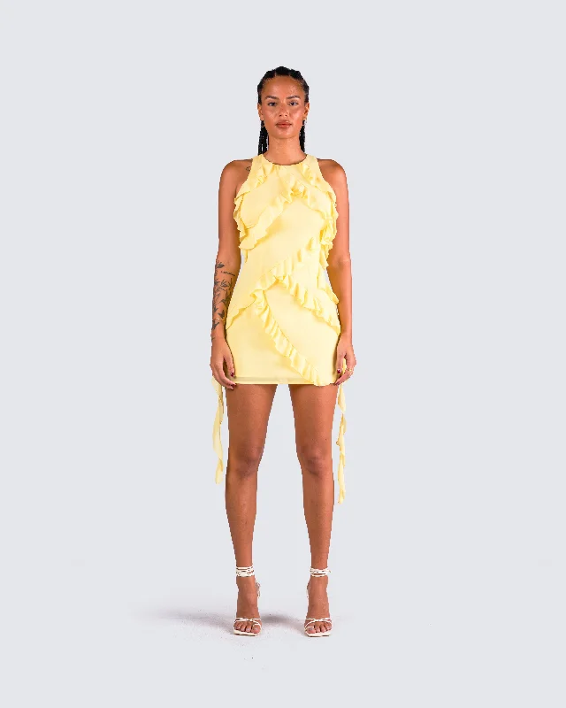 Gem Yellow Ruffle Mini Dress