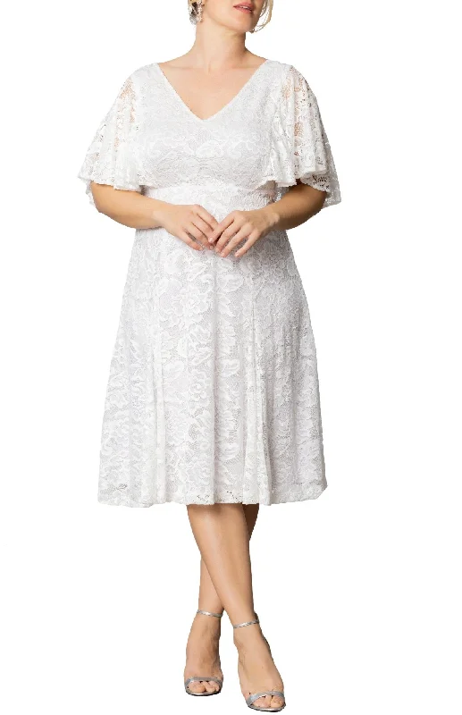 Genevieve Lace Flutter Sleeve Midi Dress - Plus