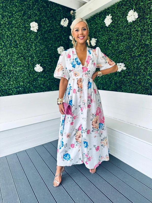 Havana Floral Button Down Maxi Dress White