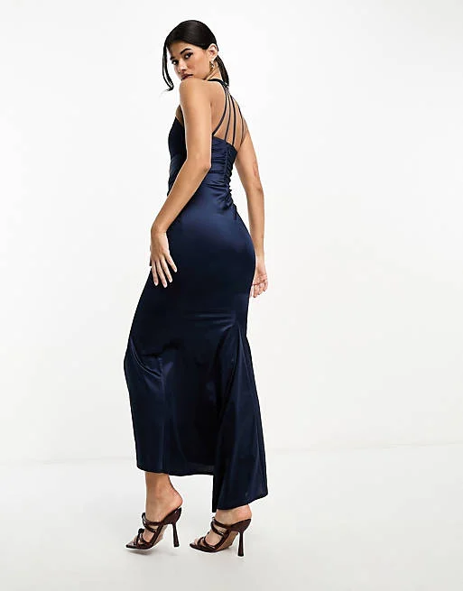 High Neck Slinky Maxi Dress Navy