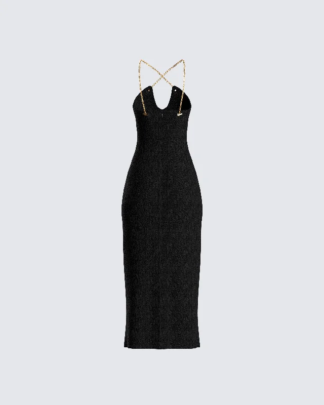 Kimbra Black Tweed Midi Dress