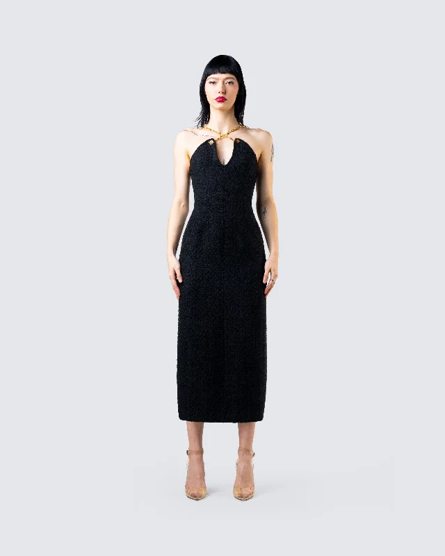 Kimbra Black Tweed Midi Dress