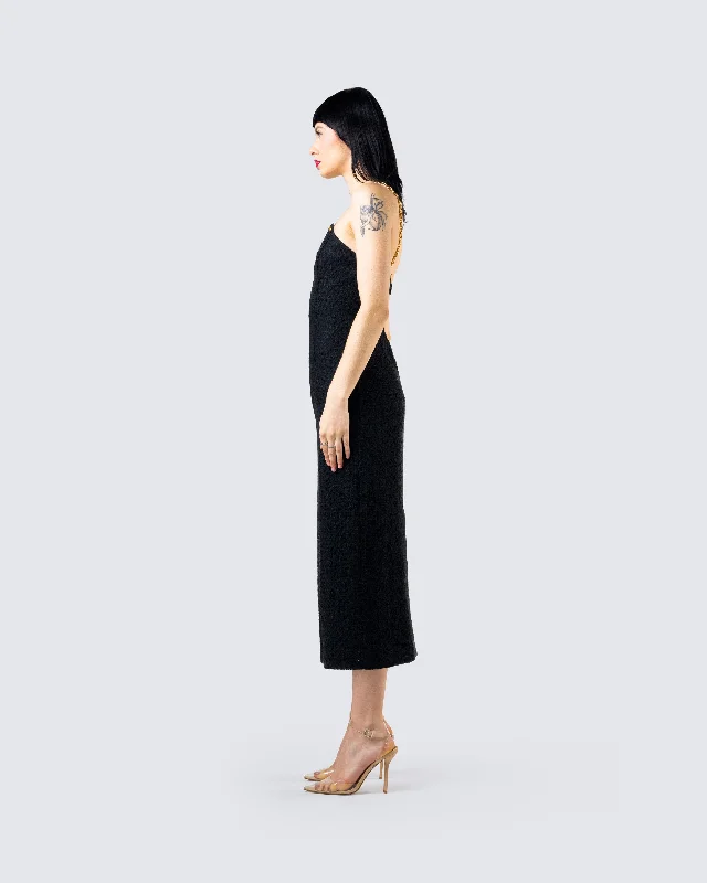 Kimbra Black Tweed Midi Dress