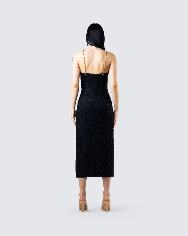 Kimbra Black Tweed Midi Dress