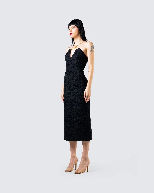 Kimbra Black Tweed Midi Dress