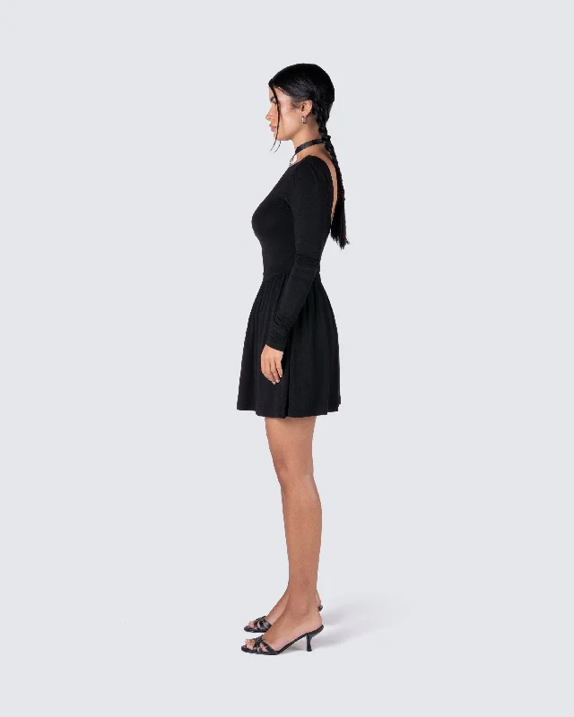 Leen Black Low Back Mini Dress