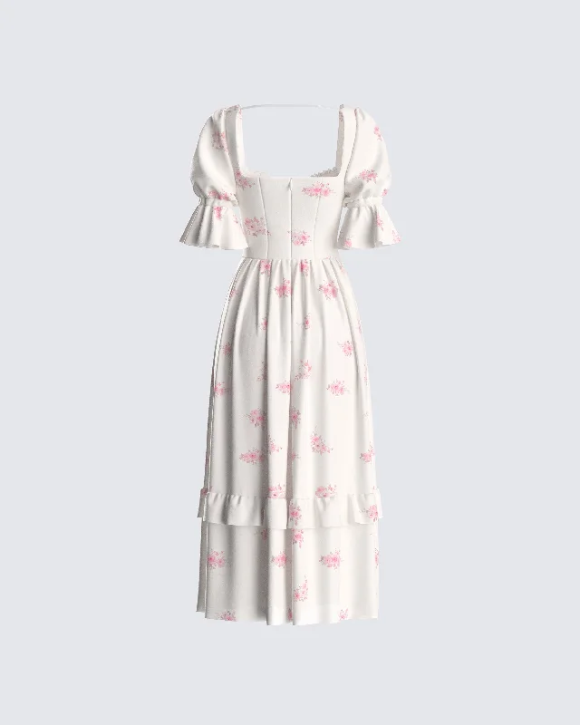 Lina Ivory Floral Midi Dress