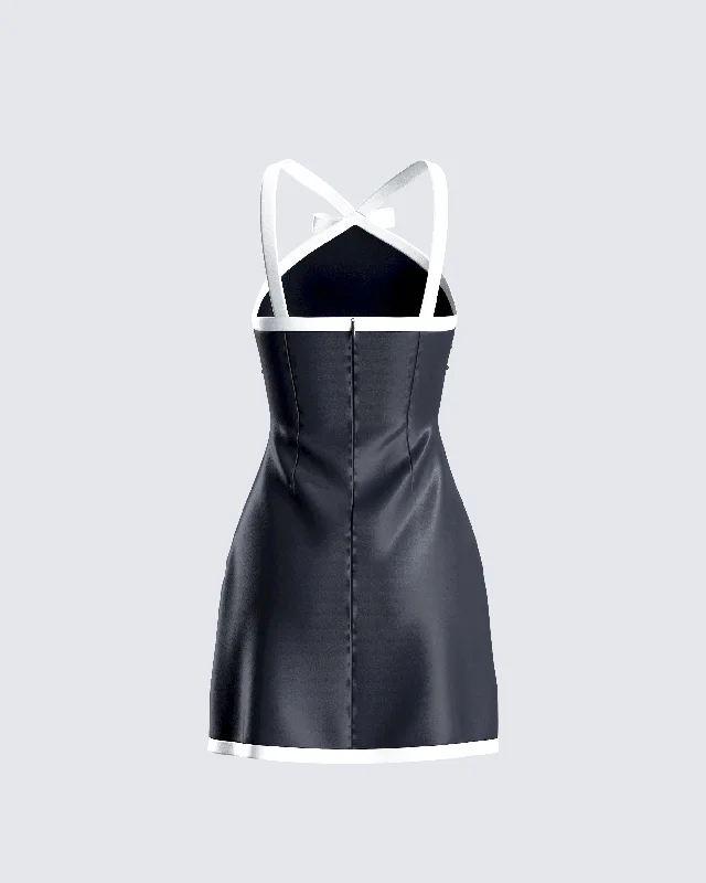 Lora Black Charmeuse Mini Dress