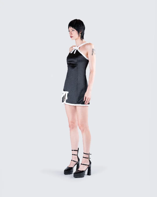 Lora Black Charmeuse Mini Dress