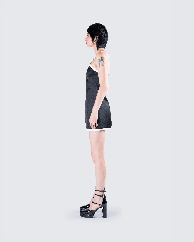 Lora Black Charmeuse Mini Dress