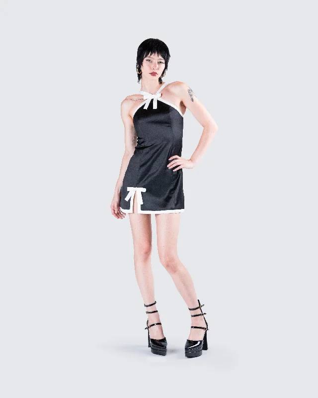 Lora Black Charmeuse Mini Dress