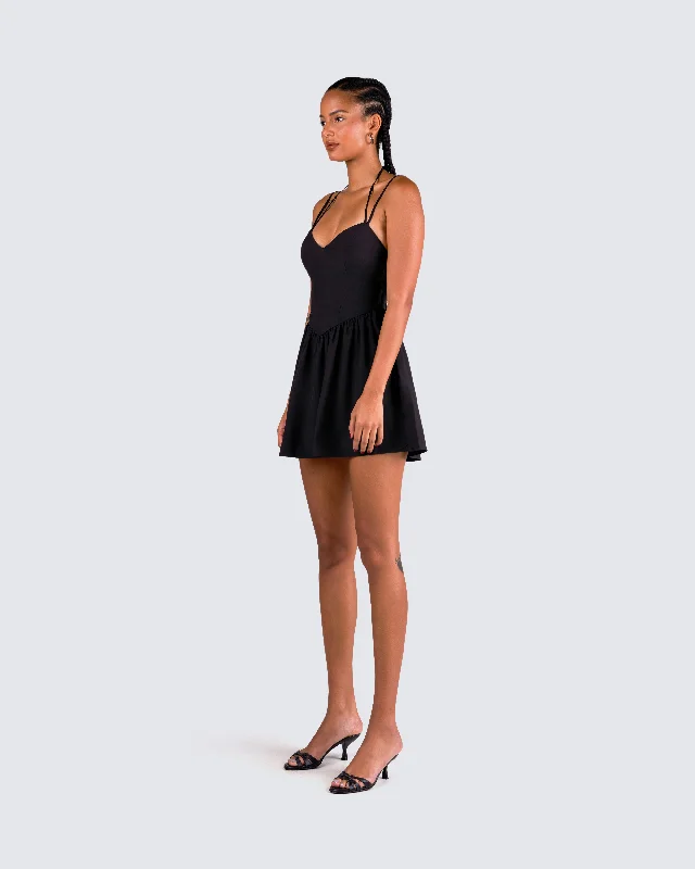 Lorella Black Poplin Mini Dress