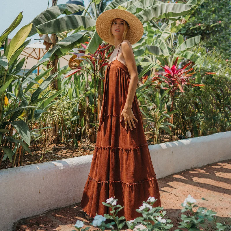 Organic Cotton Maxi Dress | Botanical Dyed | Terracotta Brown