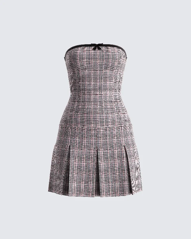 Marge Houndstooth Pleat Mini Dress