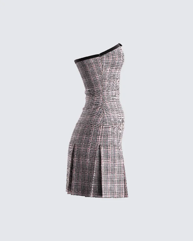 Marge Houndstooth Pleat Mini Dress