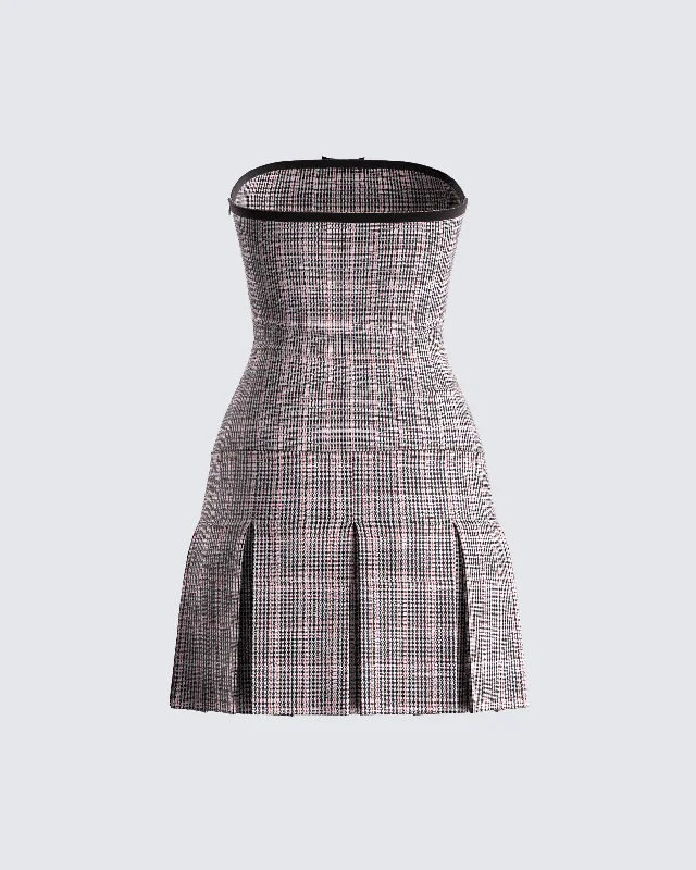 Marge Houndstooth Pleat Mini Dress