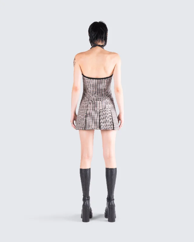 Marge Houndstooth Pleat Mini Dress