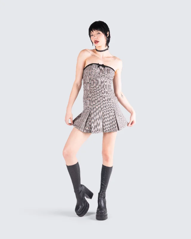 Marge Houndstooth Pleat Mini Dress