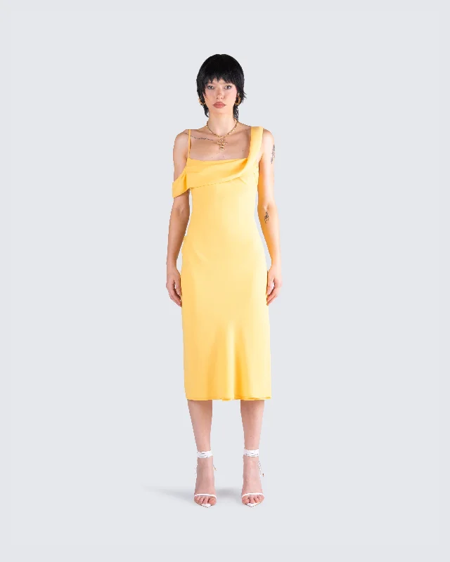 Mary Yellow Cowl Midi Dress