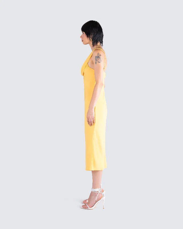 Mary Yellow Cowl Midi Dress