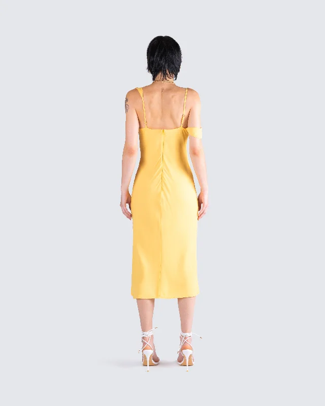 Mary Yellow Cowl Midi Dress