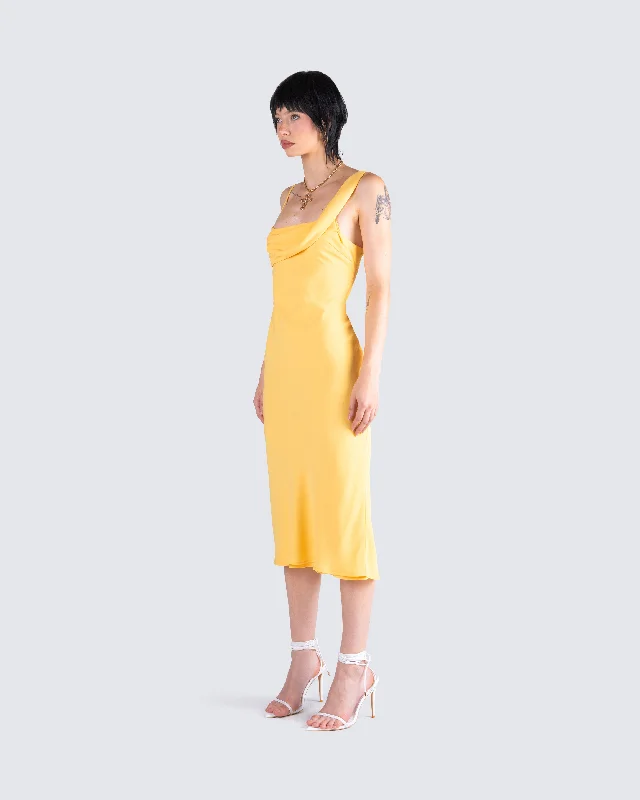 Mary Yellow Cowl Midi Dress