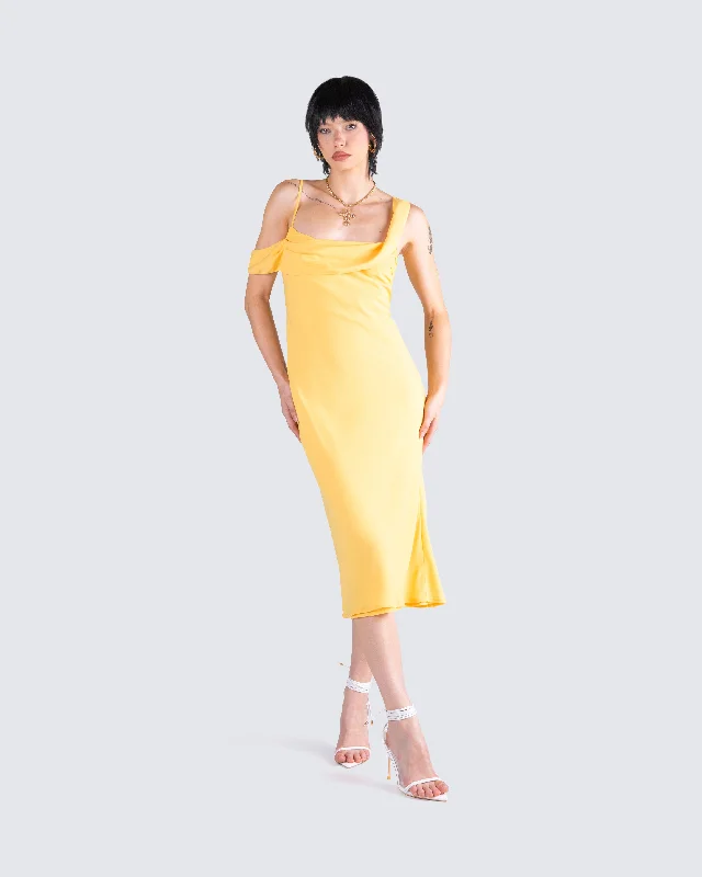 Mary Yellow Cowl Midi Dress