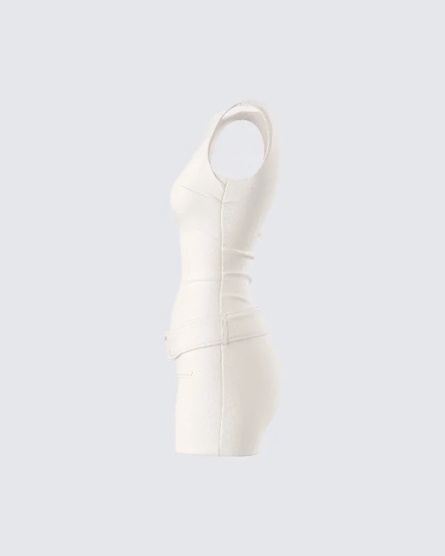 Matiyah Ivory Belted Micro Mini Dress