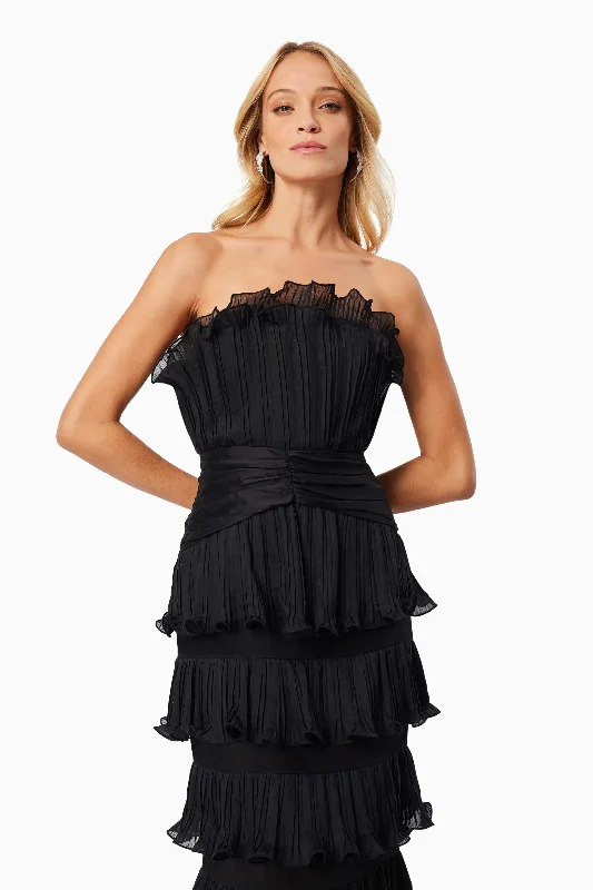 Maya Pleated Midi Dress in Black