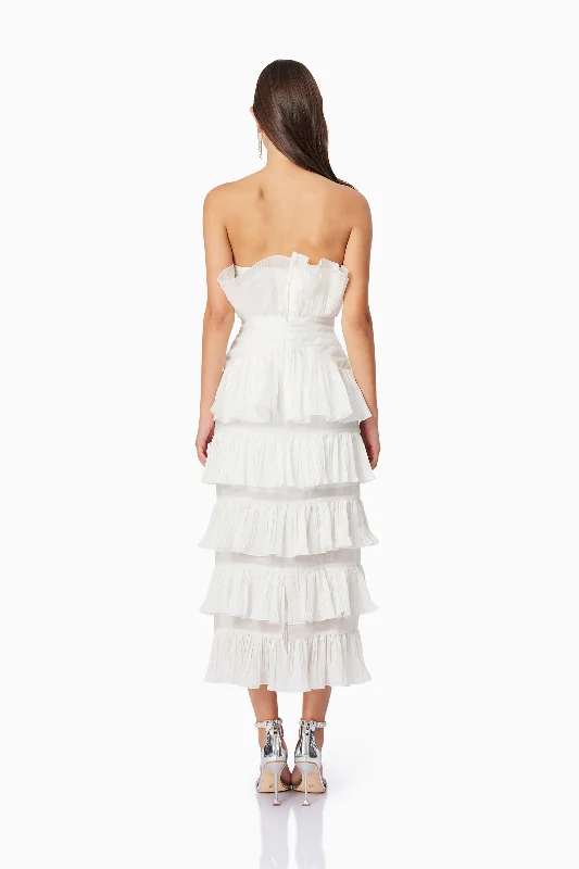 Maya Pleated Midi Dress in White