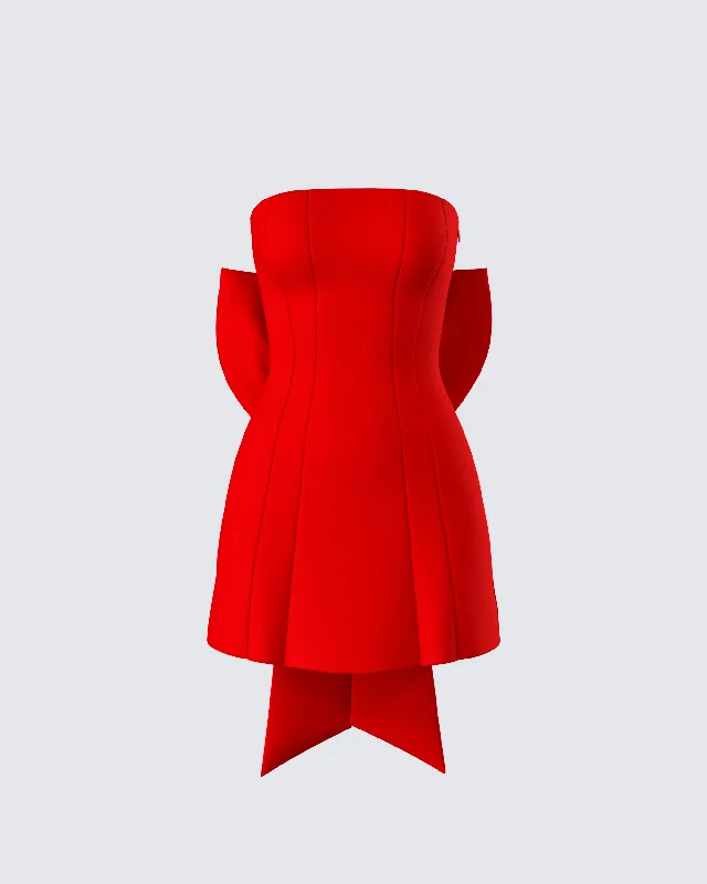 McKay Red Strapless Bow Mini Dress