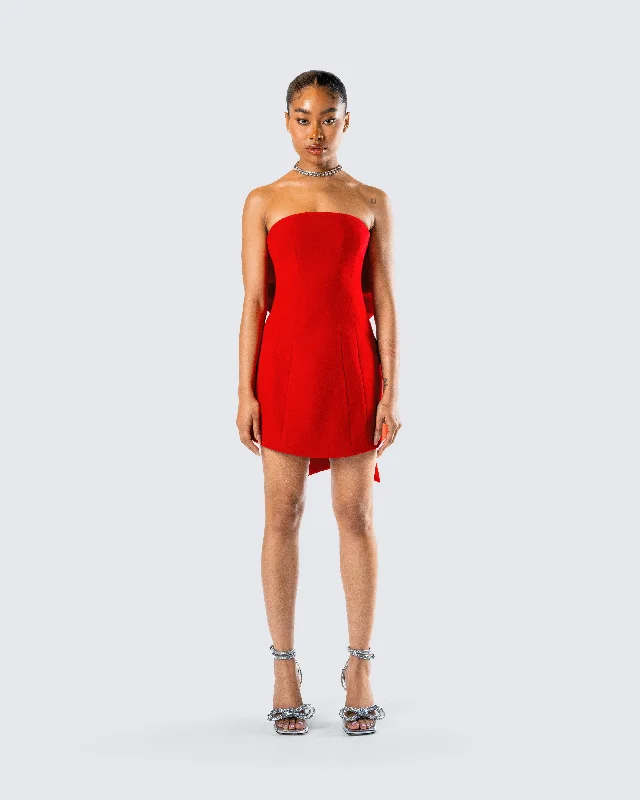 McKay Red Strapless Bow Mini Dress