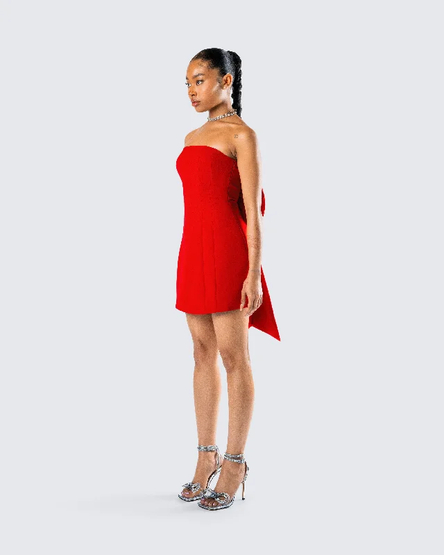 McKay Red Strapless Bow Mini Dress