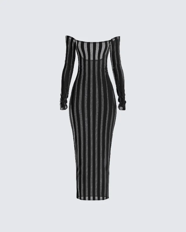 Meritt Black Stripe Midi Dress