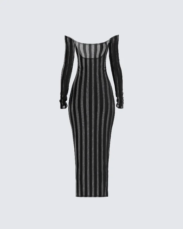 Meritt Black Stripe Midi Dress