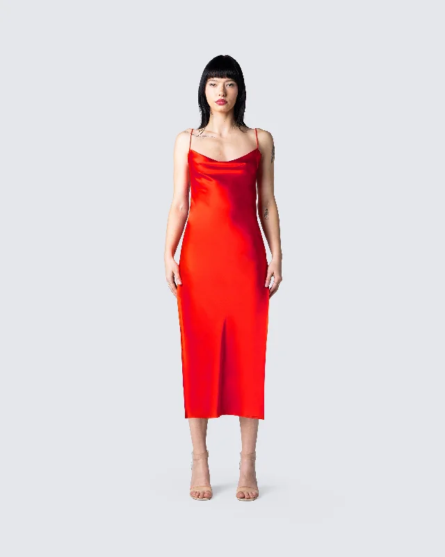 Milou Raw Edge Satin Midi Dress