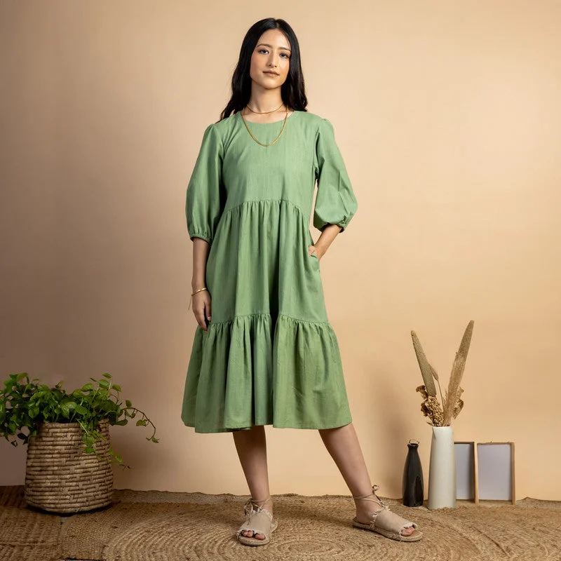 Green Cotton Dress | Maxi Tiered Dress | Green