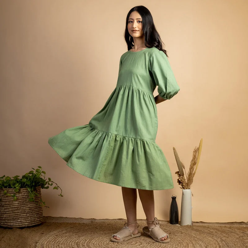 Green Cotton Dress | Maxi Tiered Dress | Green