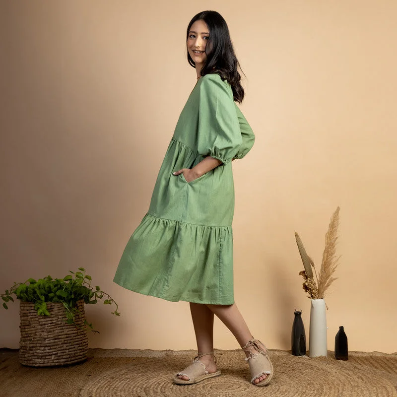 Green Cotton Dress | Maxi Tiered Dress | Green