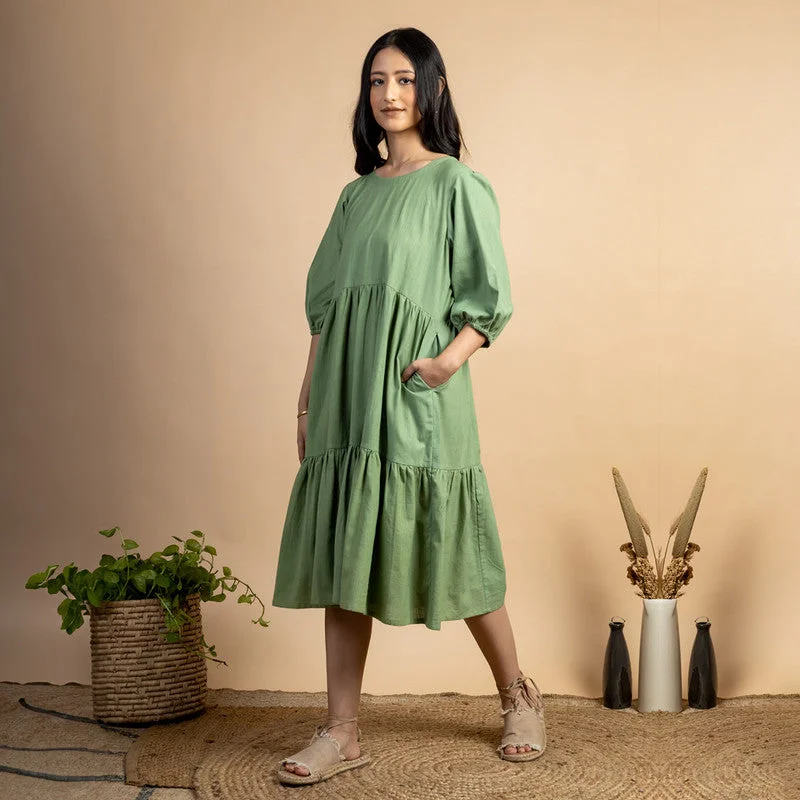 Green Cotton Dress | Maxi Tiered Dress | Green