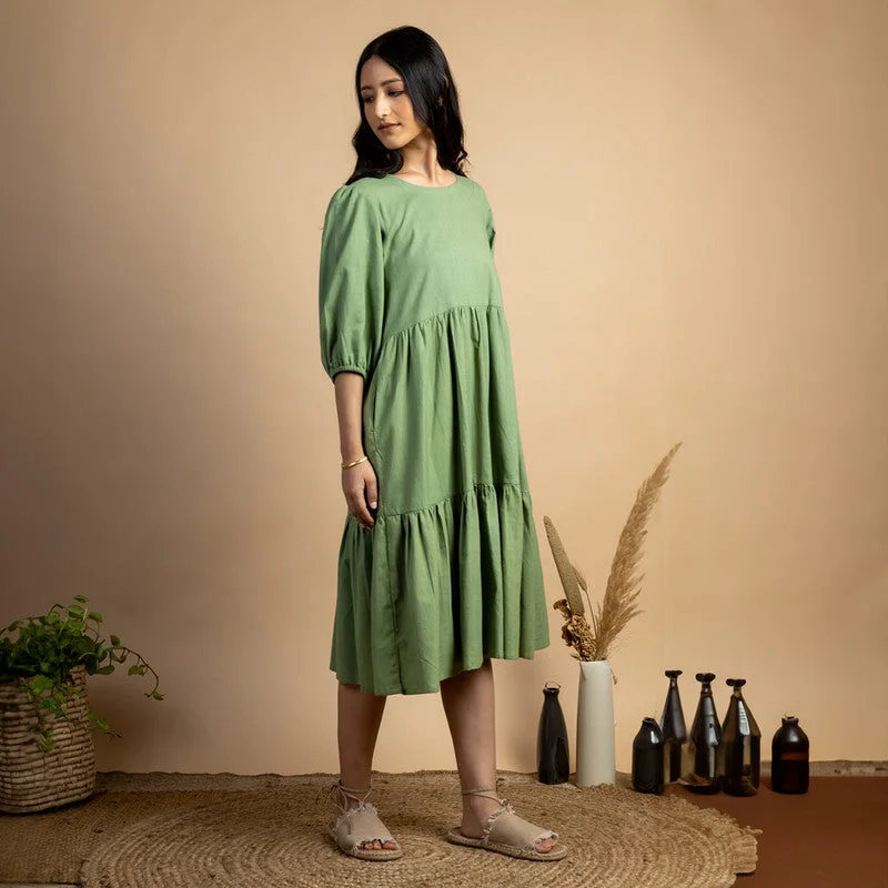 Green Cotton Dress | Maxi Tiered Dress | Green