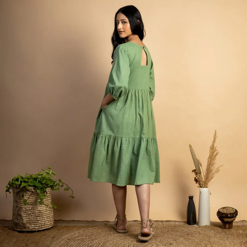 Green Cotton Dress | Maxi Tiered Dress | Green