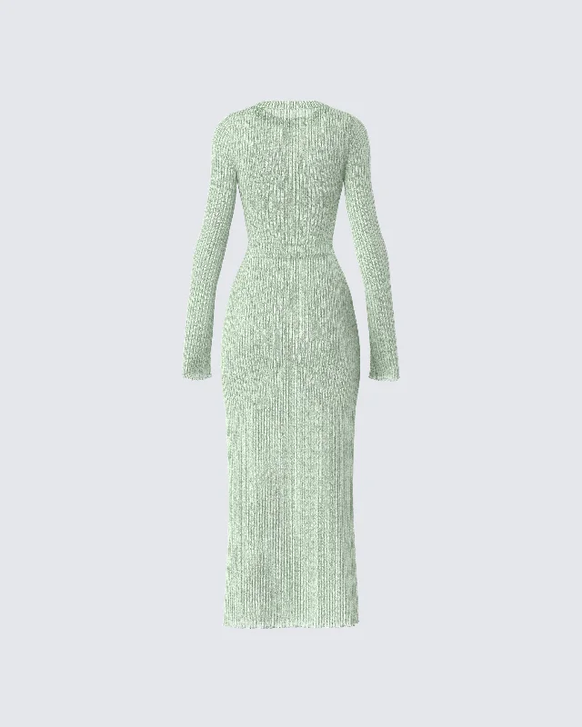 Nea Green Sweater Knit Midi Dress