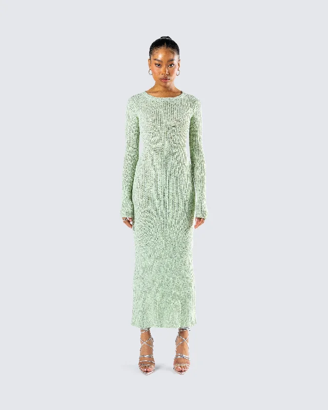 Nea Green Sweater Knit Midi Dress