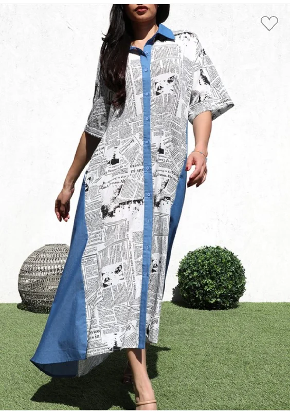 Oversize Paper Print Maxi Dress