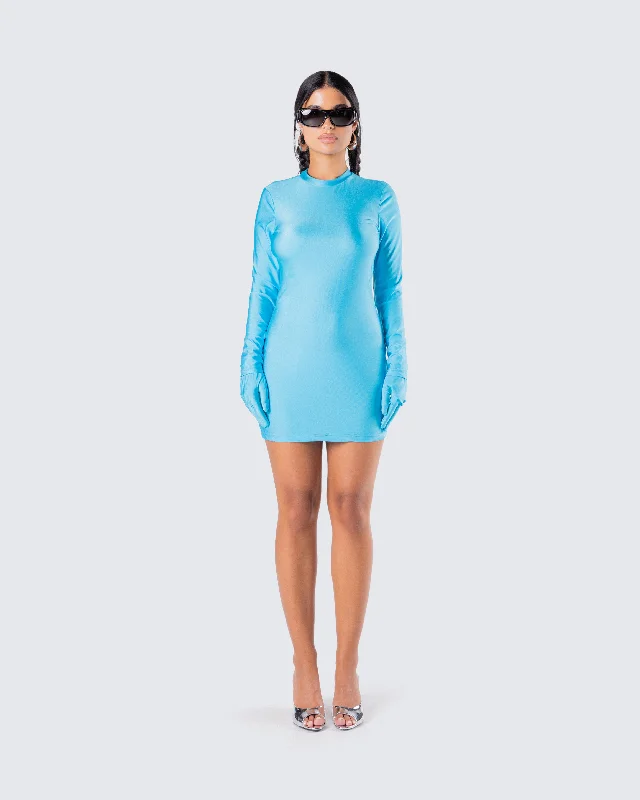 Pam Blue Mini Dress & Gloves