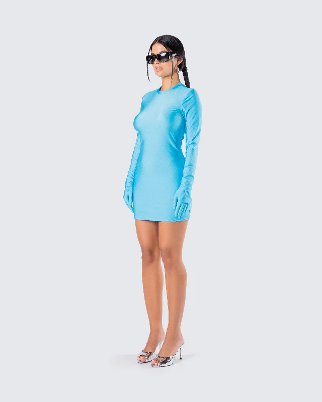 Pam Blue Mini Dress & Gloves