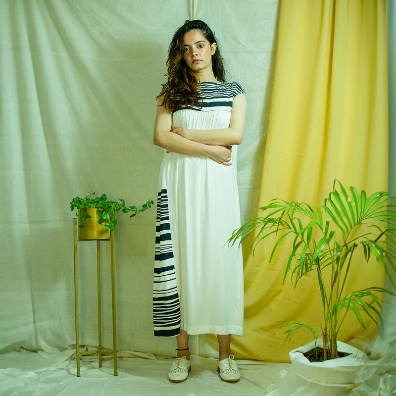 Organic Cotton Maxi Dress | Striped | White